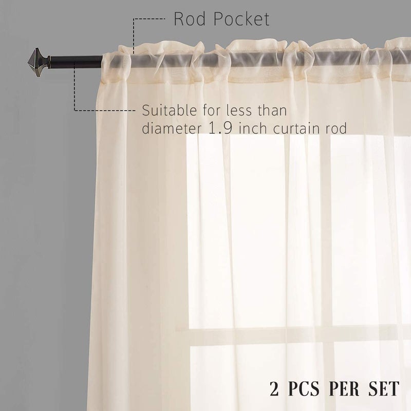 TOAVA DECO Beige Sheer Curtains 84 Inches Long 2 Panels Translucent Light Filtering Rod Pocket Beige Sheers Voile Curtain Panels for Bedroom Living Room 52x84 Inch Length - Image 5